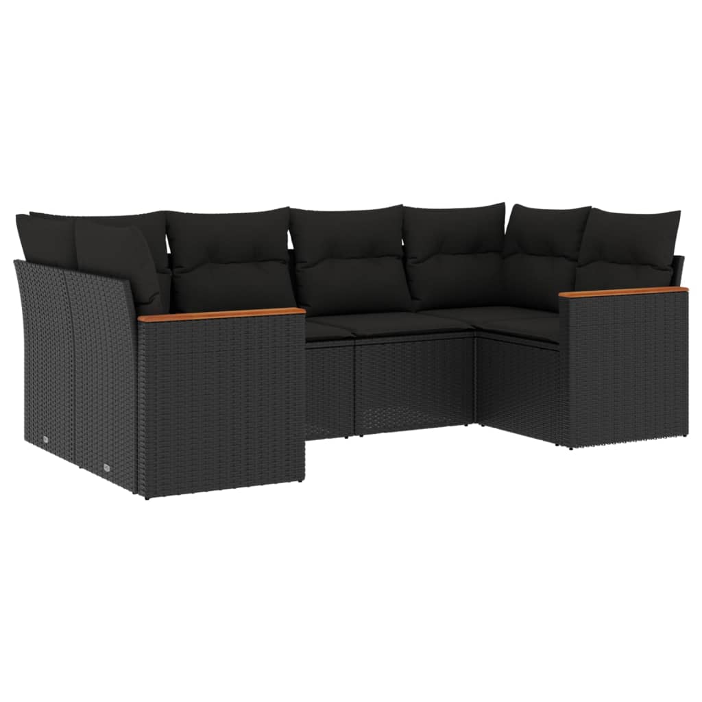 Set Divano da Giardino 6 pz con Cuscini Nero in Polyrattan - homemem39