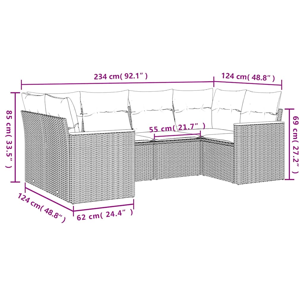Set Divano da Giardino 6 pz con Cuscini Nero in Polyrattan | homemem39
