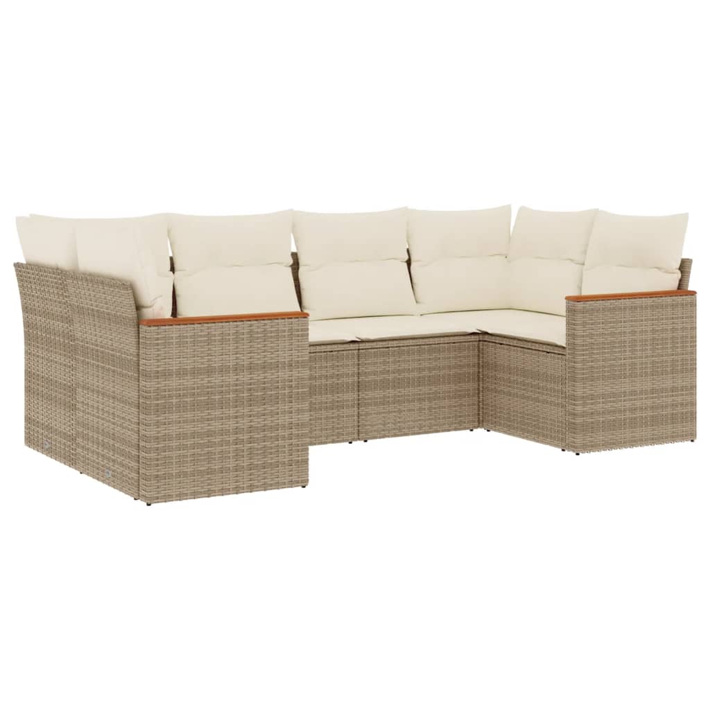 Set Divano da Giardino 6 pz con Cuscini Beige in Polyrattan - homemem39