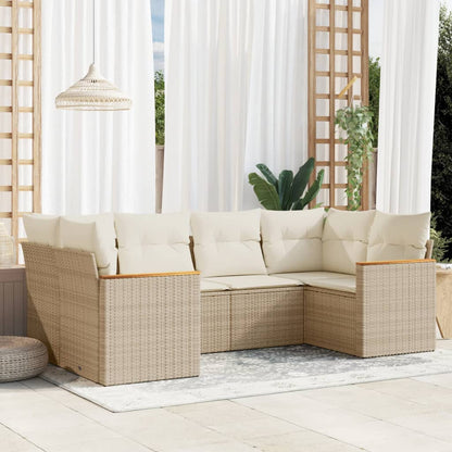 Set Divano da Giardino 6 pz con Cuscini Beige in Polyrattan - homemem39