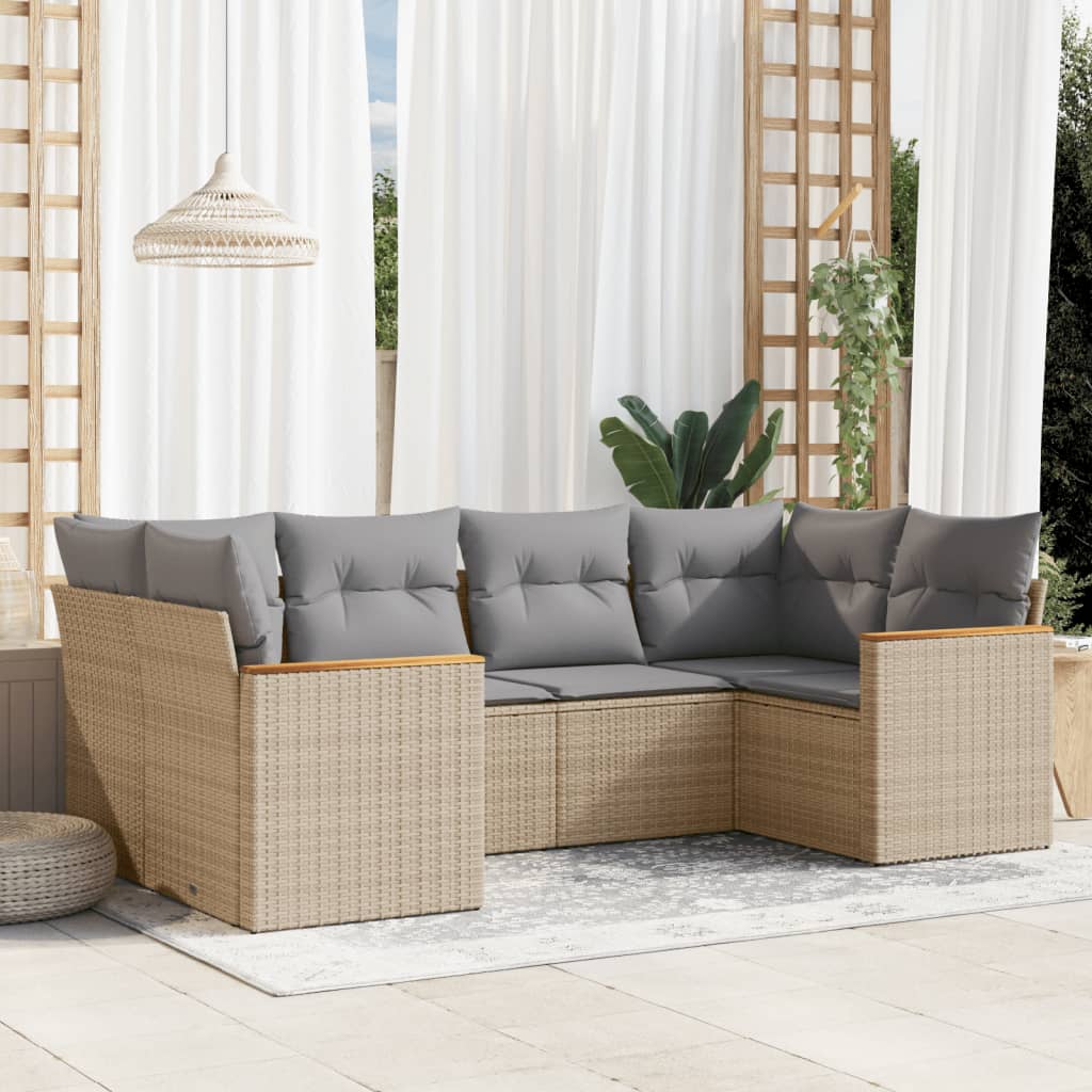 Set Divano da Giardino 6 pz con Cuscini Beige Misto Polyrattan - homemem39