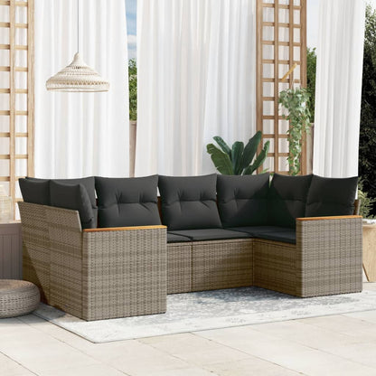 Set Divano da Giardino 6 pz con Cuscini Grigio in Polyrattan - homemem39