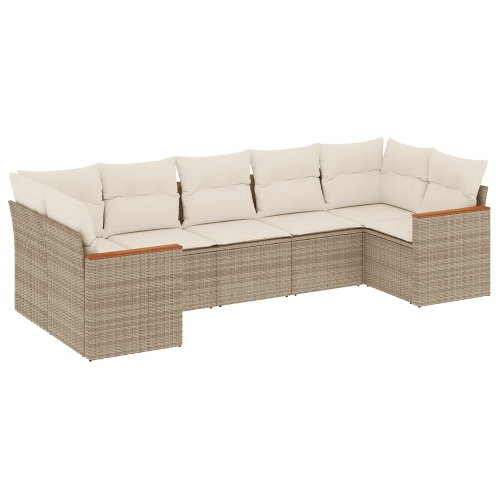 Set Divani da Giardino 7 pz con Cuscini Beige in Polyrattan - homemem39