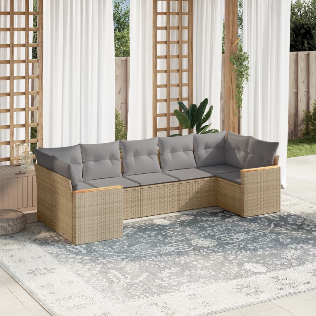 Set Divano da Giardino 7 pz con Cuscini Beige Misto Polyrattan - homemem39