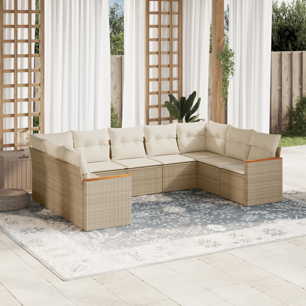 Set Divano da Giardino 9 pz con Cuscini Beige in Polyrattan - homemem39