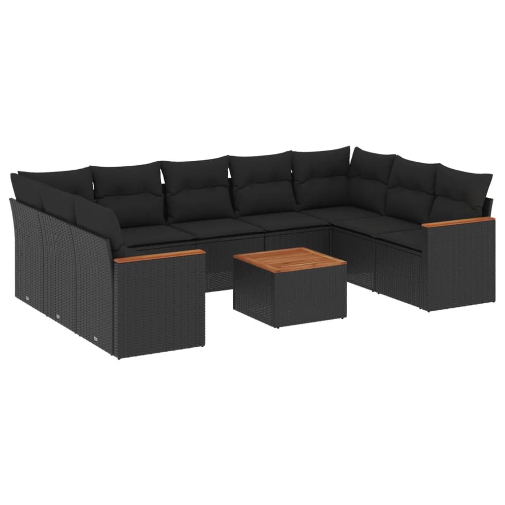Set Divani da Giardino 10pz con Cuscini in Polyrattan Nero - homemem39
