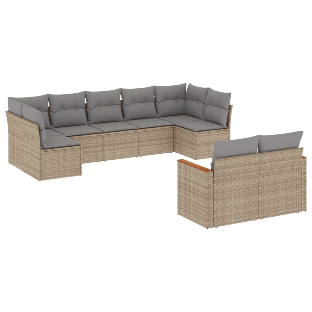 Set Divano da Giardino 9 pz con Cuscini Beige Misto Polyrattan - homemem39
