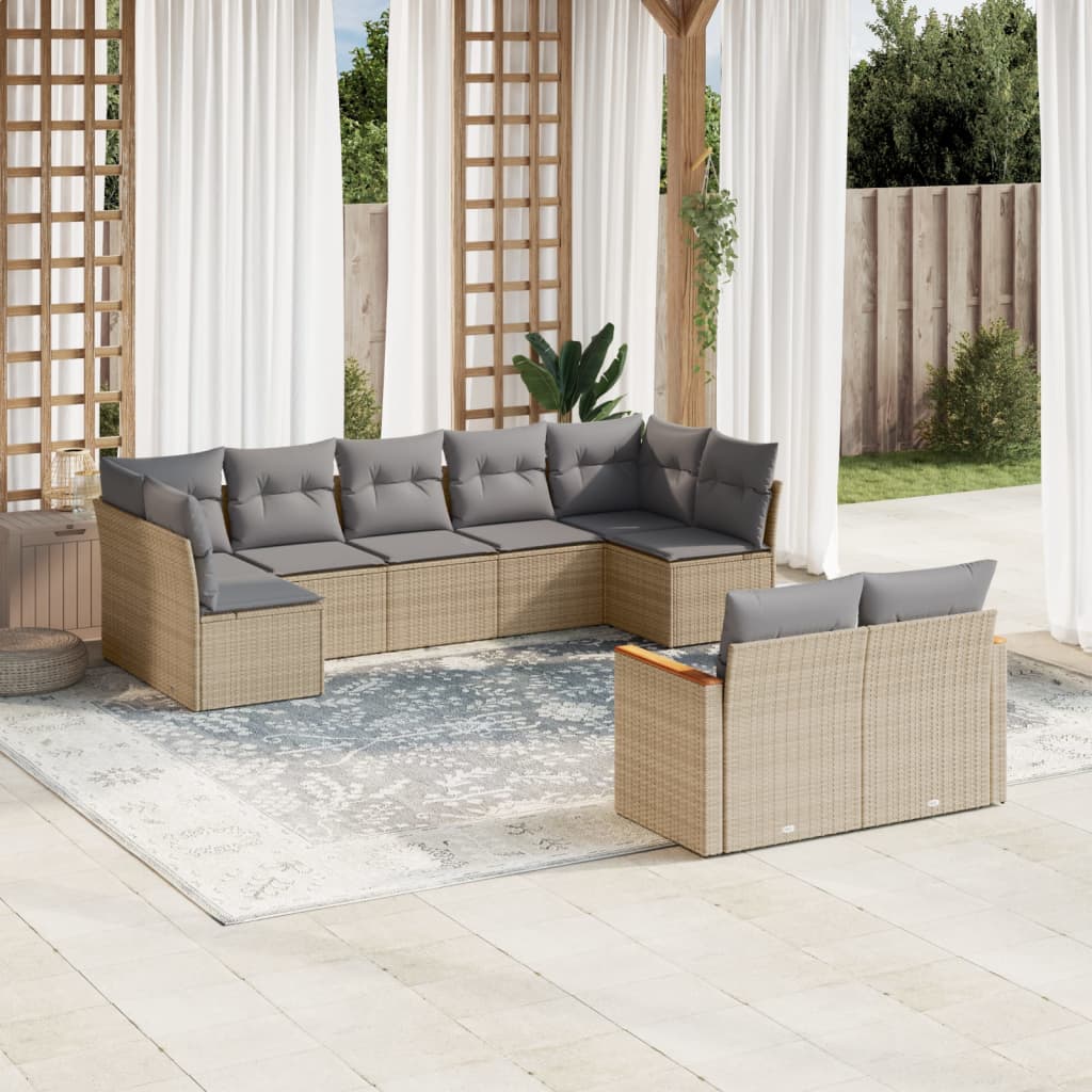 Set Divano da Giardino 9 pz con Cuscini Beige Misto Polyrattan - homemem39
