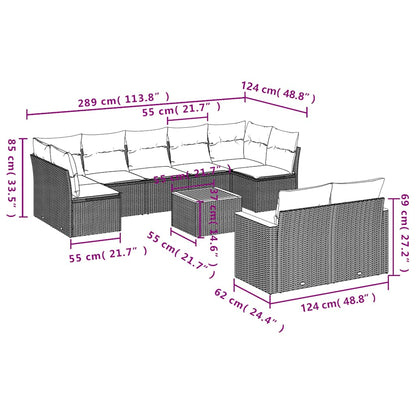Set Divani da Giardino 10pz con Cuscini in Polyrattan Nero | homemem39
