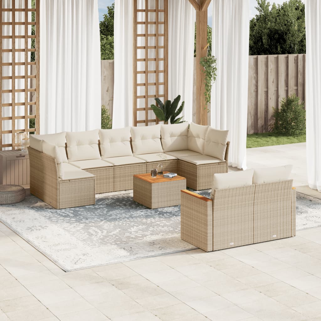 Set Divano da Giardino 10 pz con Cuscini Beige in Polyrattan - homemem39