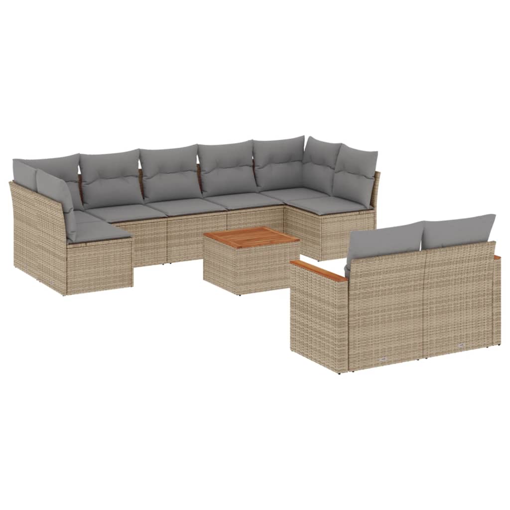 Set Divano da Giardino 10 pz con Cuscini Beige Misto Polyrattan - homemem39