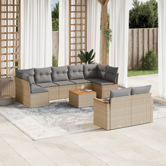 Set Divano da Giardino 10 pz con Cuscini Beige Misto Polyrattan - homemem39