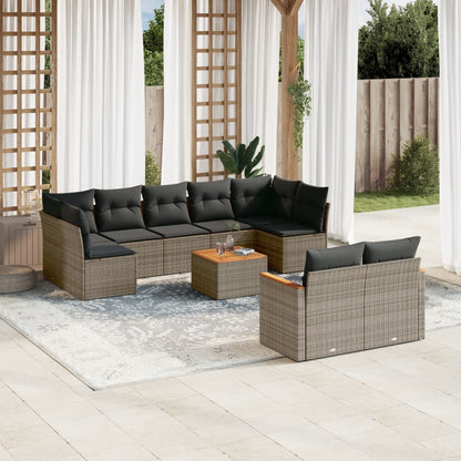 Set Divano da Giardino 10 pz con Cuscini Grigio in Polyrattan - homemem39