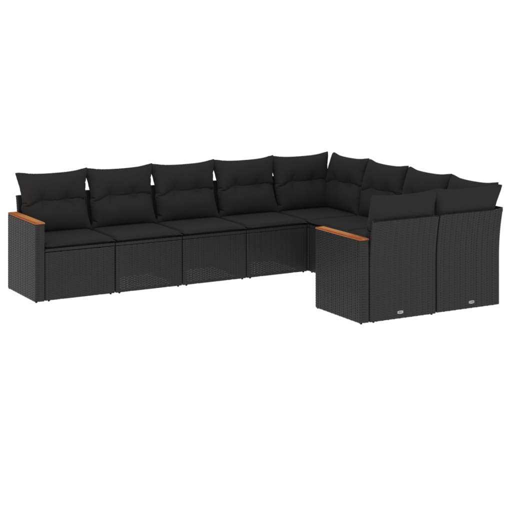 Set Divani da Giardino 9 pz con Cuscini Nero in Polyrattan - homemem39