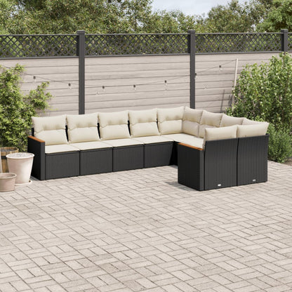 Set Divani da Giardino 9 pz con Cuscini Nero in Polyrattan - homemem39