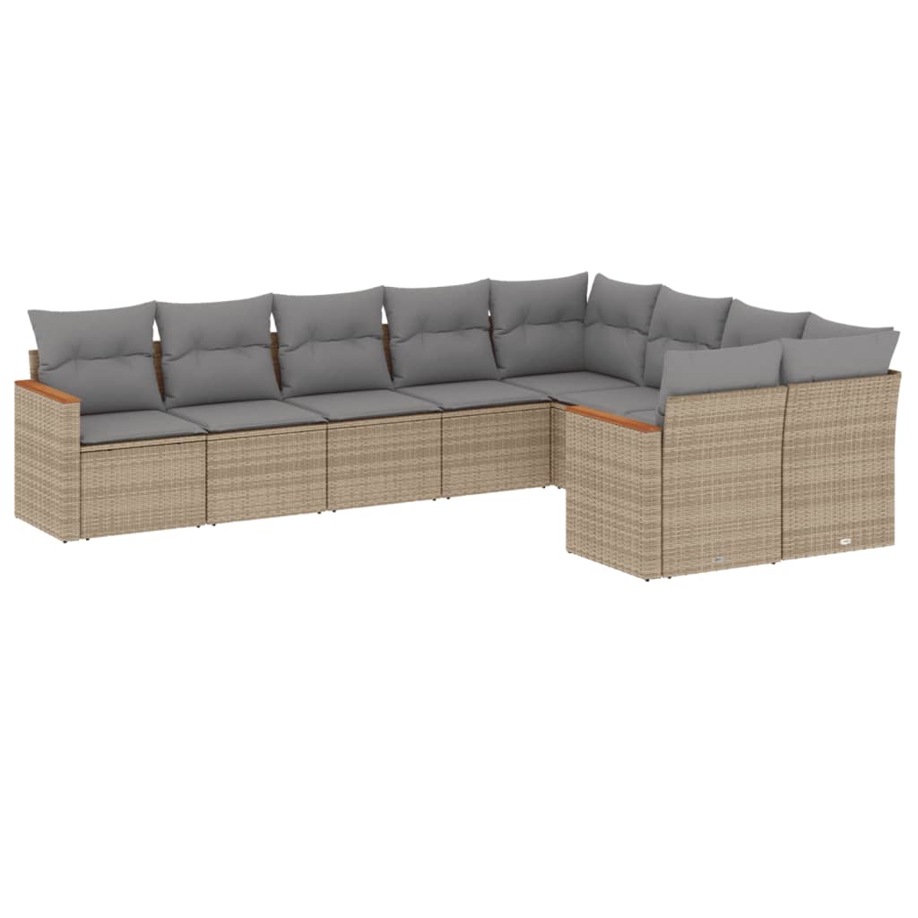 Set Divano da Giardino 9 pz con Cuscini Beige Misto Polyrattan - homemem39