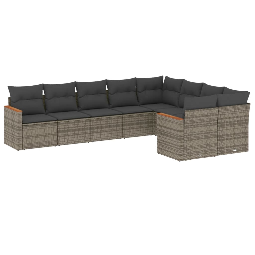 Set Divano da Giardino 9 pz con Cuscini Grigio in Polyrattan - homemem39