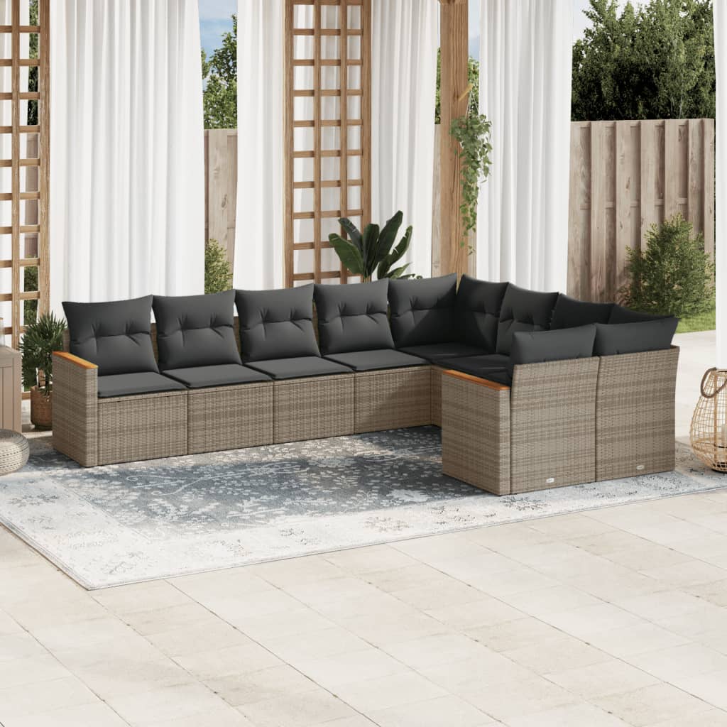 Set Divano da Giardino 9 pz con Cuscini Grigio in Polyrattan - homemem39