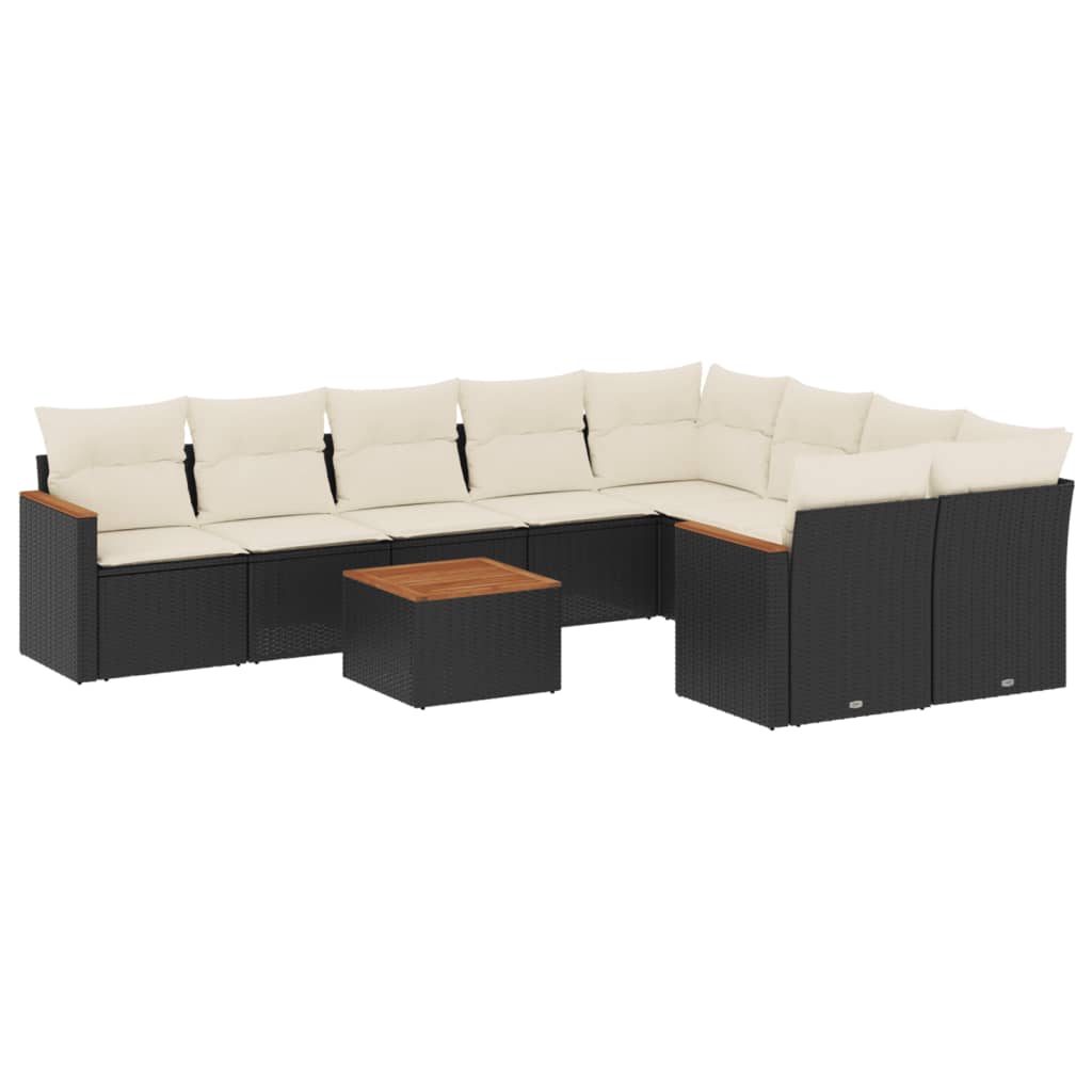 Set Divani da Giardino 10pz con Cuscini in Polyrattan Nero - homemem39