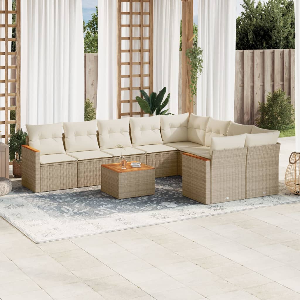 Set Divano da Giardino 10 pz con Cuscini Beige in Polyrattan - homemem39