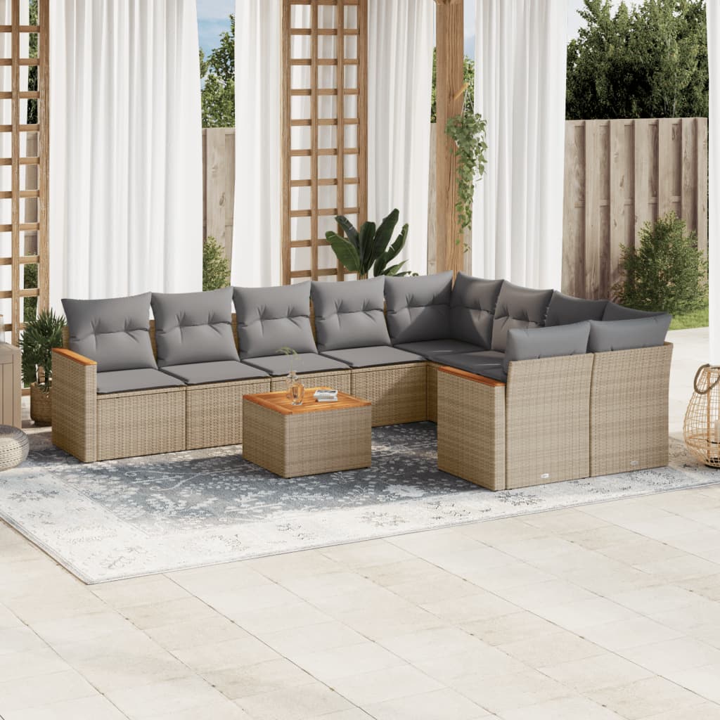 Set Divano da Giardino 10 pz con Cuscini Beige Misto Polyrattan - homemem39