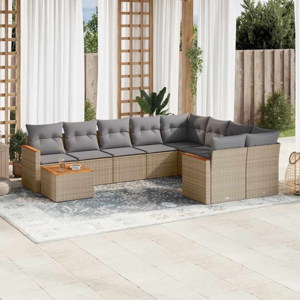 Set Divano da Giardino 10 pz con Cuscini Beige Misto Polyrattan - homemem39