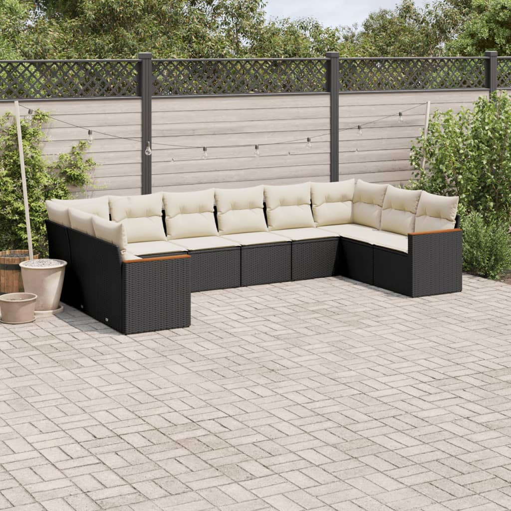 Set Divani da Giardino 10pz con Cuscini in Polyrattan Nero - homemem39