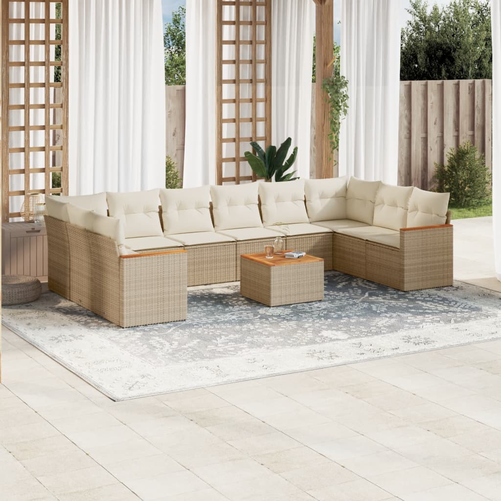 Set Divani da Giardino 11 pz con Cuscini Beige in Polyrattan - homemem39