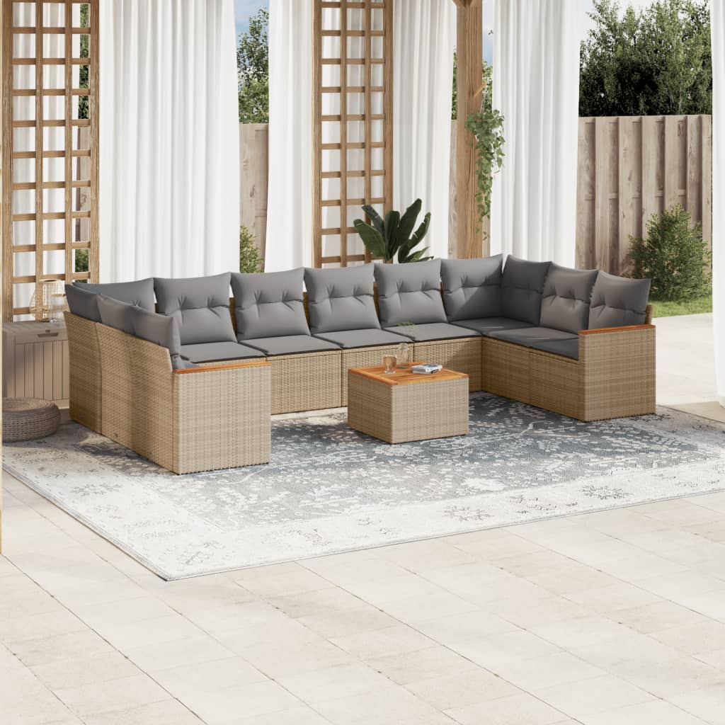 Set Divano da Giardino 11 pz con Cuscini Beige Misto Polyrattan - homemem39