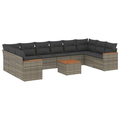 Set Divani da Giardino 11 pz con Cuscini in Polyrattan Grigio - homemem39