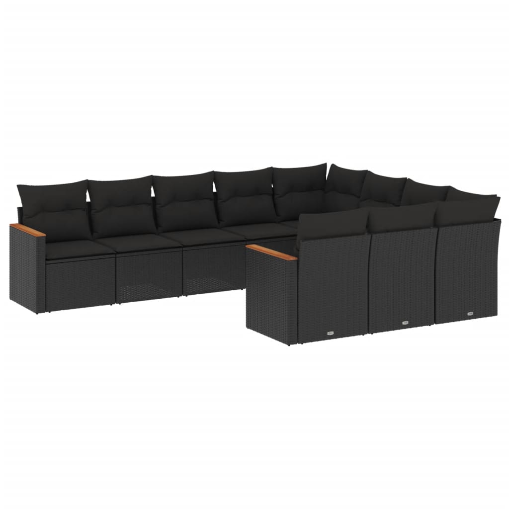Set Divani da Giardino 10pz con Cuscini in Polyrattan Nero - homemem39