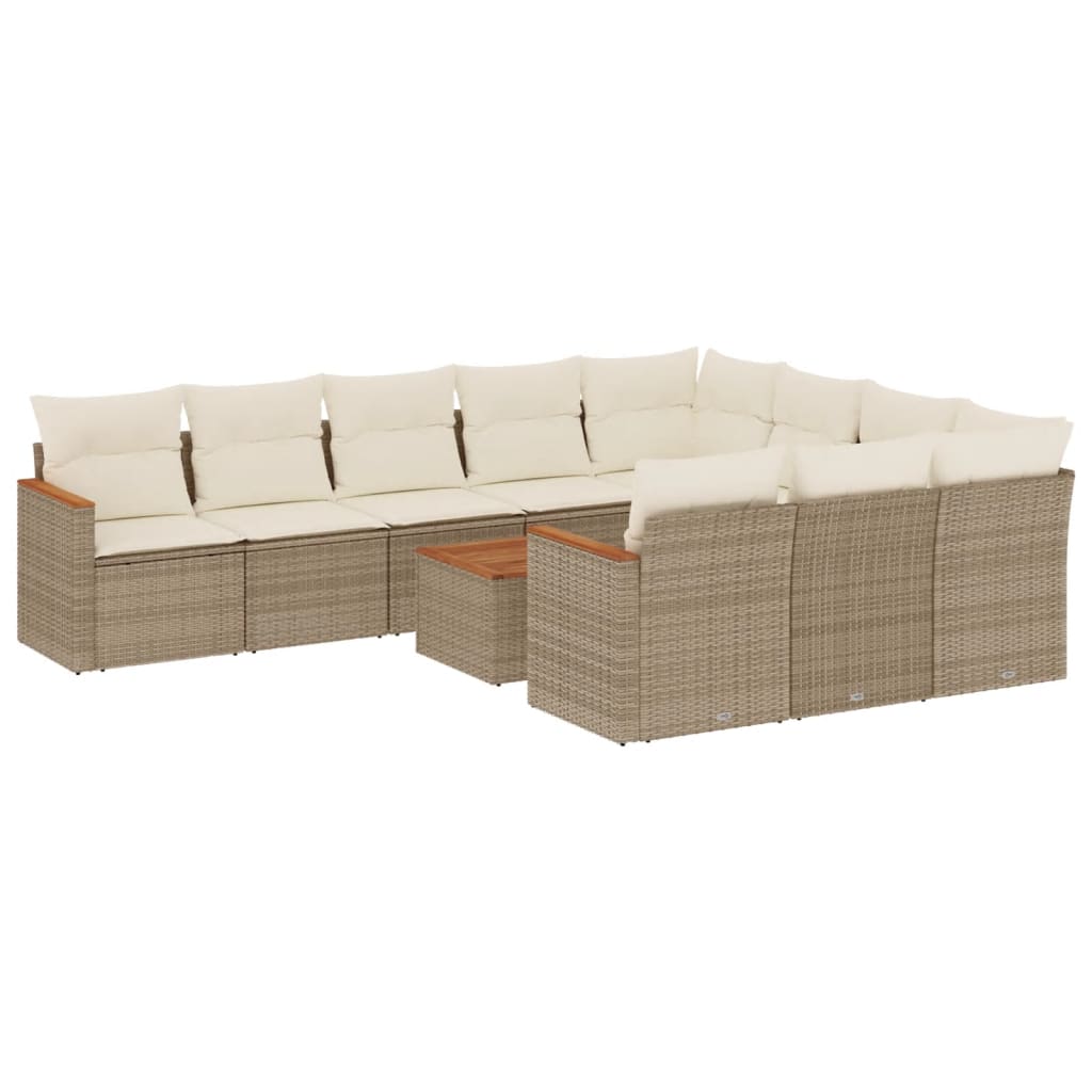 Set Divani da Giardino 11 pz con Cuscini Beige in Polyrattan - homemem39