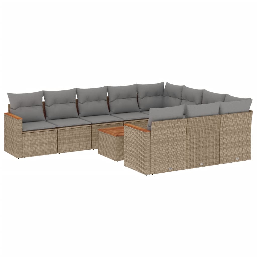 Set Divano da Giardino 11 pz con Cuscini Beige Misto Polyrattan - homemem39