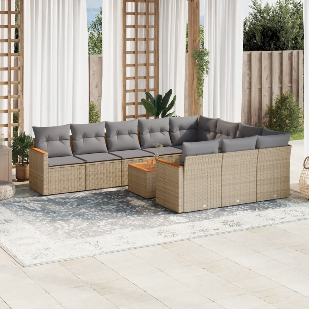 Set Divano da Giardino 11 pz con Cuscini Beige Misto Polyrattan - homemem39