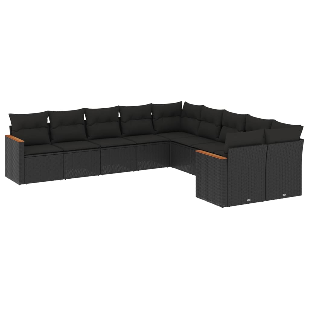 Set Divani da Giardino 10pz con Cuscini in Polyrattan Nero - homemem39
