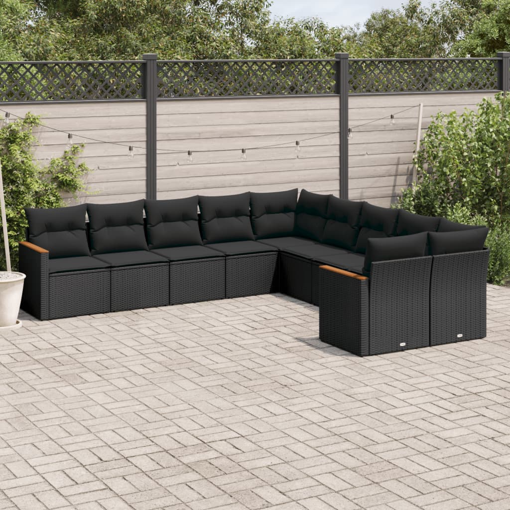 Set Divani da Giardino 10pz con Cuscini in Polyrattan Nero - homemem39