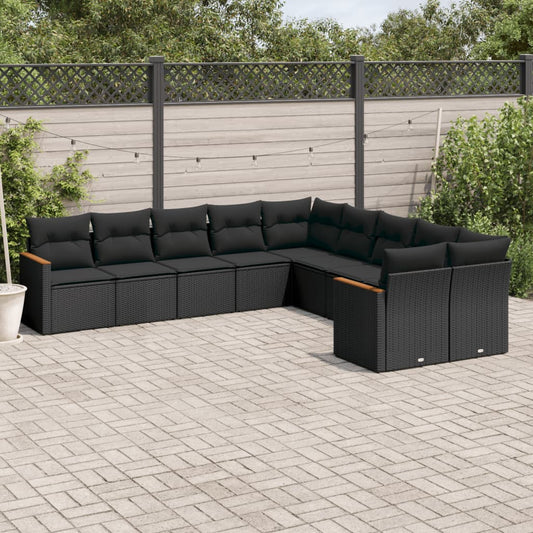 Set Divani da Giardino 10pz con Cuscini in Polyrattan Nero - homemem39