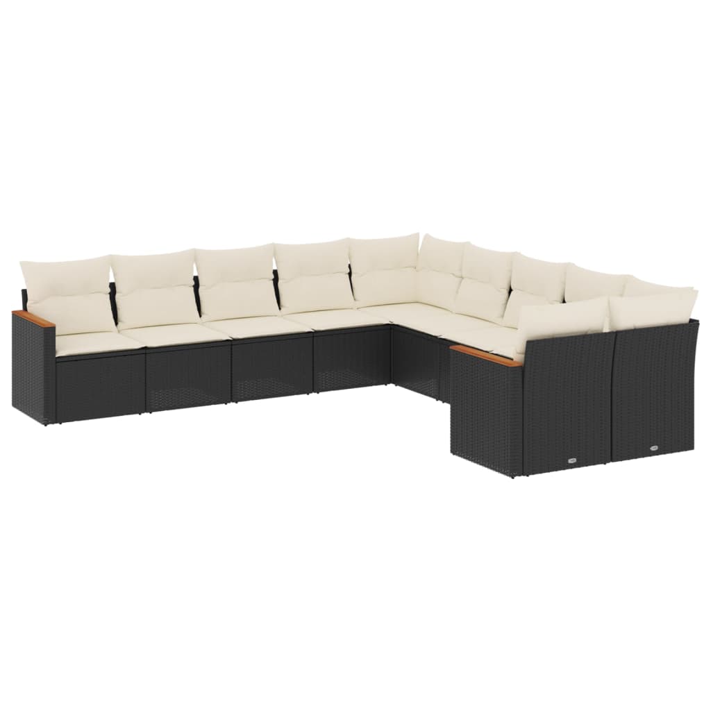 Set Divani da Giardino 10pz con Cuscini in Polyrattan Nero - homemem39