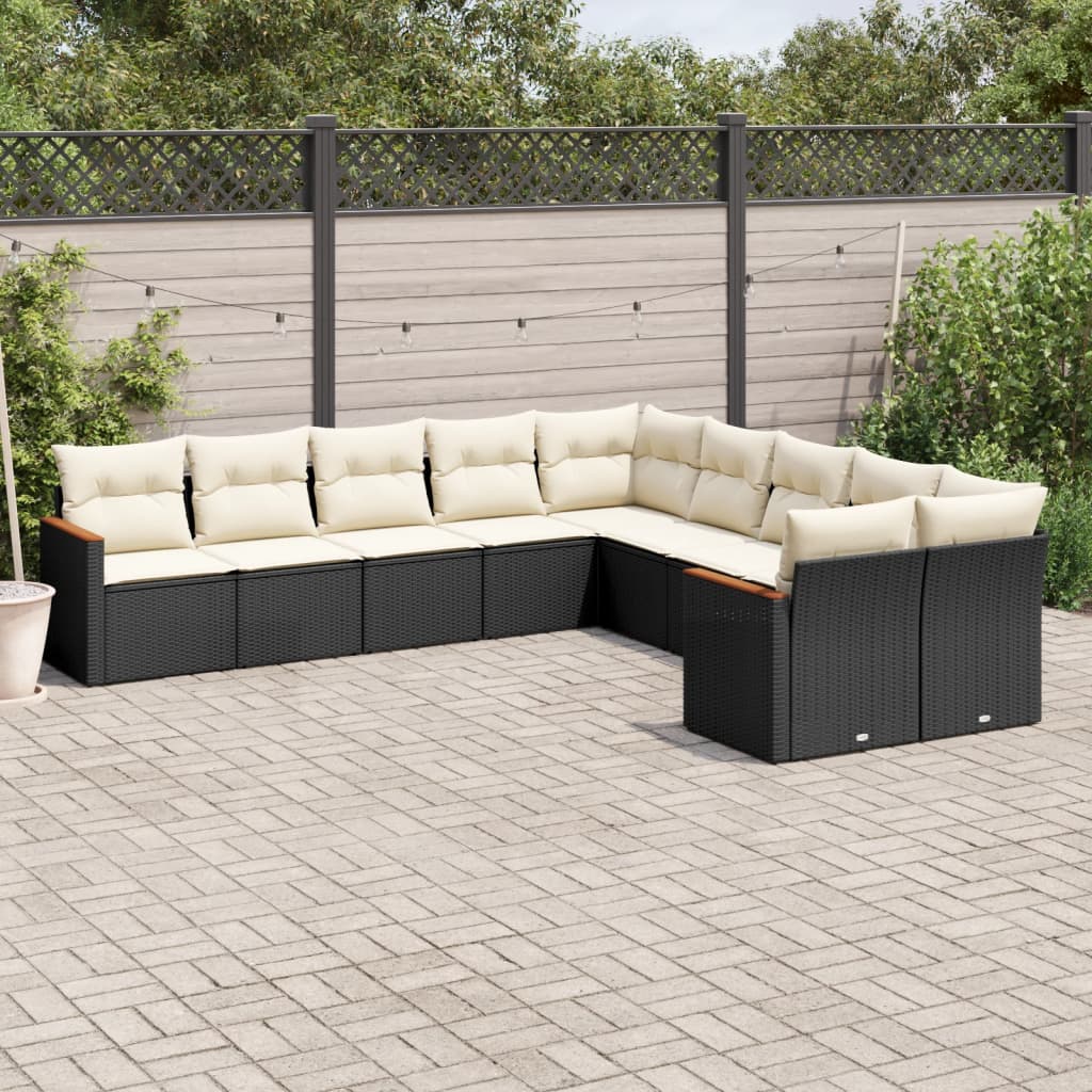 Set Divani da Giardino 10pz con Cuscini in Polyrattan Nero - homemem39