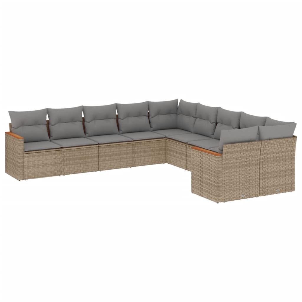 Set Divano da Giardino 10 pz con Cuscini Beige Misto Polyrattan - homemem39