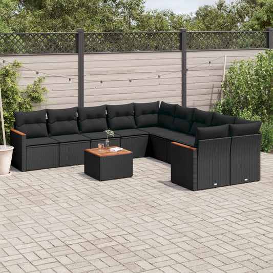 Set Divani da Giardino 11 pz con Cuscini in Polyrattan Nero - homemem39