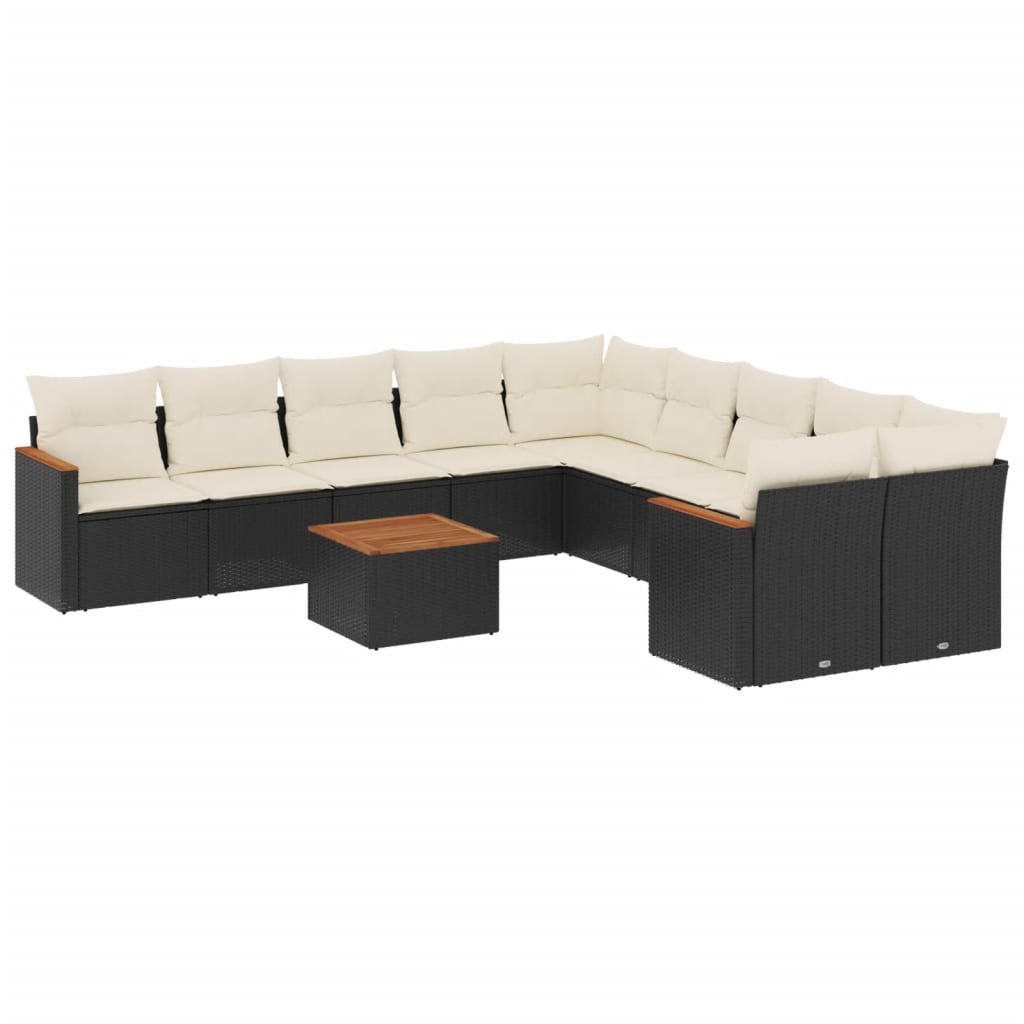 Set Divani da Giardino 11 pz con Cuscini in Polyrattan Nero - homemem39