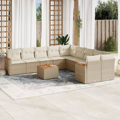 Set Divani da Giardino 11 pz con Cuscini Beige in Polyrattan - homemem39