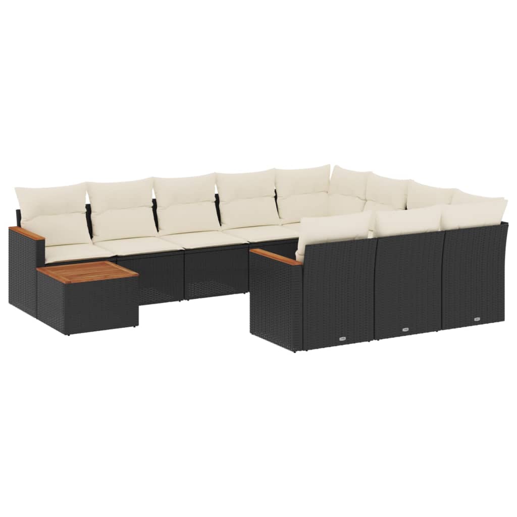 Set Divani da Giardino 11 pz con Cuscini in Polyrattan Nero - homemem39