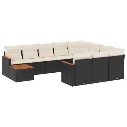Set Divani da Giardino 11 pz con Cuscini in Polyrattan Nero - homemem39