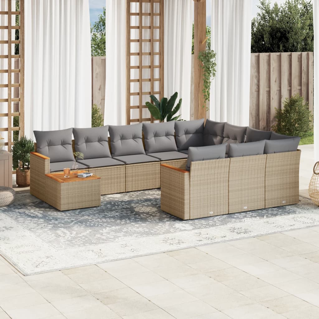 Set Divano da Giardino 11 pz con Cuscini Beige Misto Polyrattan - homemem39
