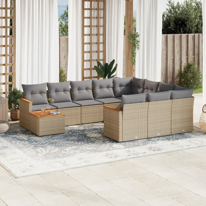 Set Divano da Giardino 11 pz con Cuscini Beige Misto Polyrattan - homemem39