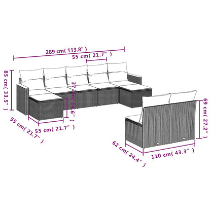 Set Divani da Giardino 9 pz con Cuscini Nero in Polyrattan | homemem39