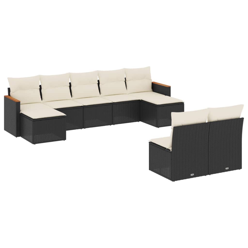 Set Divani da Giardino 9 pz con Cuscini Nero in Polyrattan - homemem39