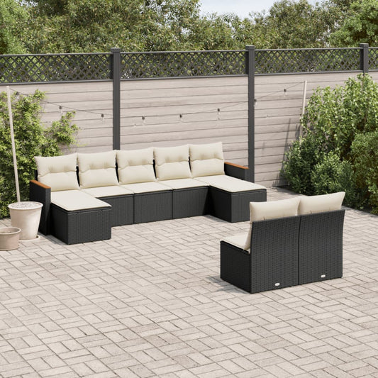 Set Divani da Giardino 9 pz con Cuscini Nero in Polyrattan - homemem39